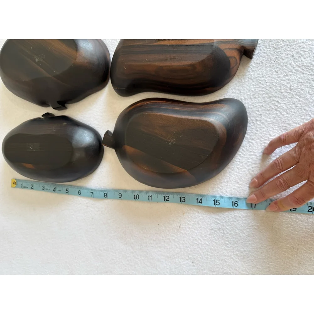 Vintage Unbranded Wooden Fruit chili pepper Shaped appetizer Bowls Set Brown